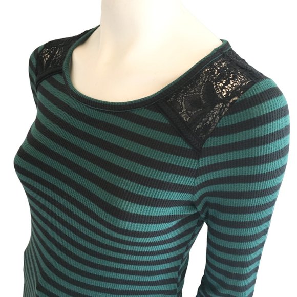 MOTHERHOOD MATERNITY Striped Waffle Thermal Shirt with Lace yoke SZ S - Picture 3 of 10